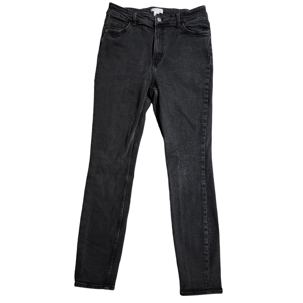HM Womens High Waisted Skinny Jeans Washed Black Stretch Size 12 0573085 4